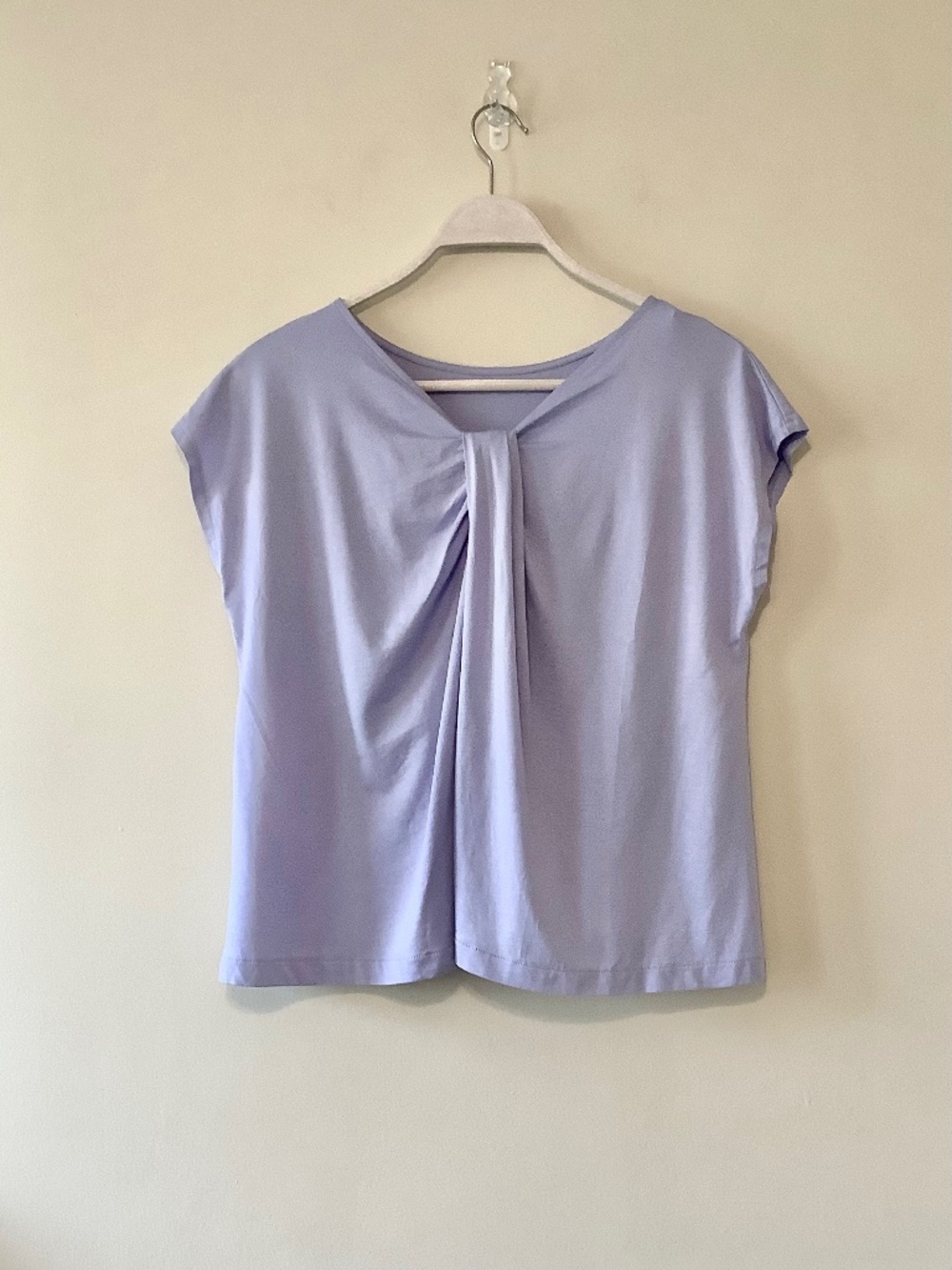 Uniqlo Lavender Blue Ruched Front Casual Blouse  Short Sleeve Crew Neck Shirt